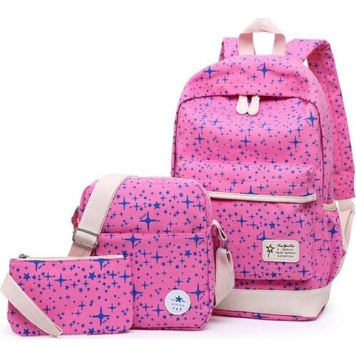 New Fashion Women Canvas Backpack School Bags for Girl Teenagers Casual Student Travel Bag Rucksack Cute Stars Printing Children