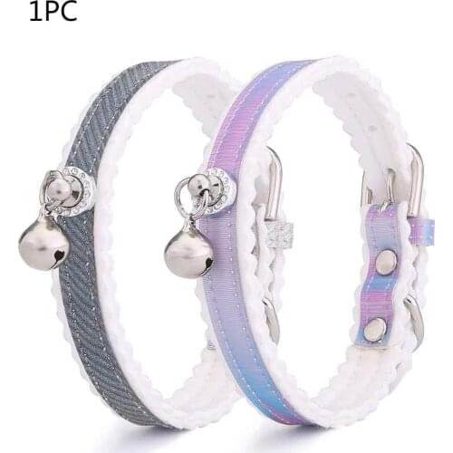 Pet Traction Cat Collar Gradient Color Bell Small Dog Collar Adjustable Durable and Comfortable Basic Leather Collar