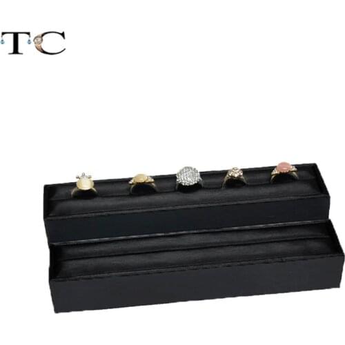 Ring Organizer Stand Display for Ring Ear Slots Stud Earring Storage Holder Rack Black PU Leather