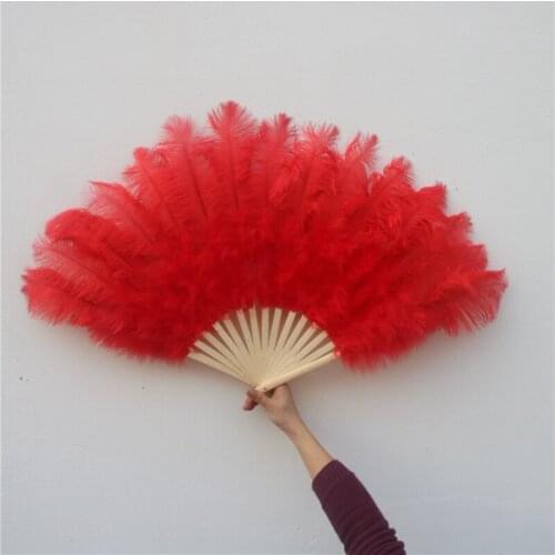 Sell Like Hot Cakes 15 Bones High Quality Red Ostrich Feather Fan Halloween Party Ornament Decor Necessary Handheld Plumes Fan