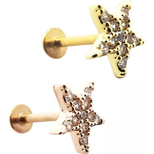 JHJT 16G 6/8mm Labret Crystal Studs Stainless Steel Earrings Ear Cartilage Tragus Helix Lobe Piercing Lip Piercings Body Jewelry