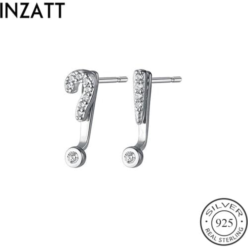 INZATT Real 925 Sterling Silver Zircon Asymmetry Stud Earrings For Fashion Women Fine Jewelry Hiphop Minimalist Accessories