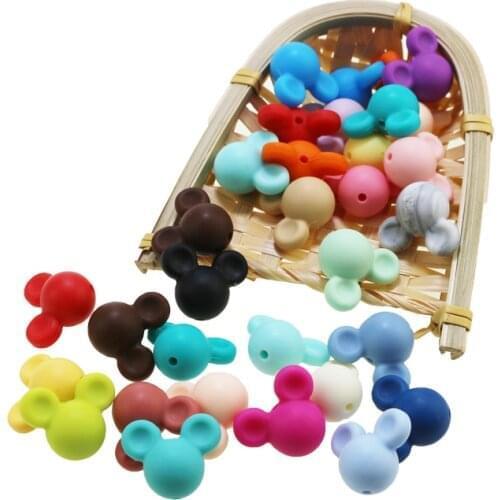 50pcs/lot Mickey Baby Teething Beads Cartoon Silicone mouse Beads For Necklaces BPA Free Teether Toy Accessories Nursing DIY