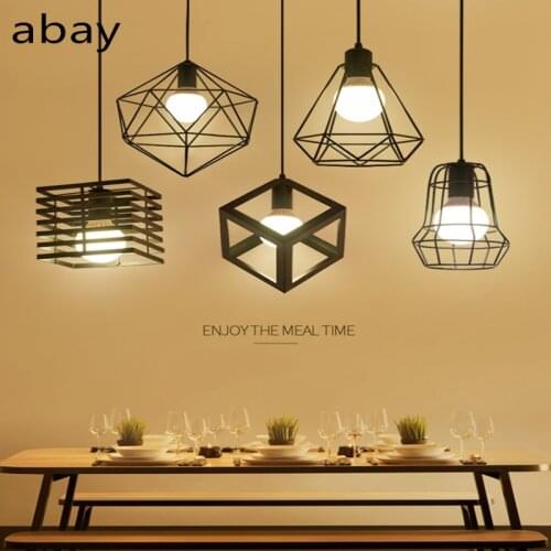 Modern cage pendant light iron minimalist retro Scandinavian loft pyramid pendant lamp metal Hanging Lamp E27