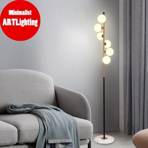 Modern Nordic Glass Ball LED Corner Floor Lamp Standing Lamp Art Deco Living Room Reading Lights Hotel Bedroom Bedside Lights