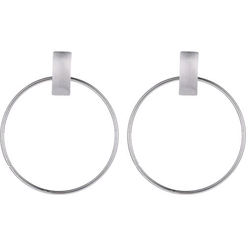 Trendy Hyperbole Trend Shine Gold Color Hollow Round Loop Metal Pendant Charm Bar Long Drop Dangle Earrings For Women