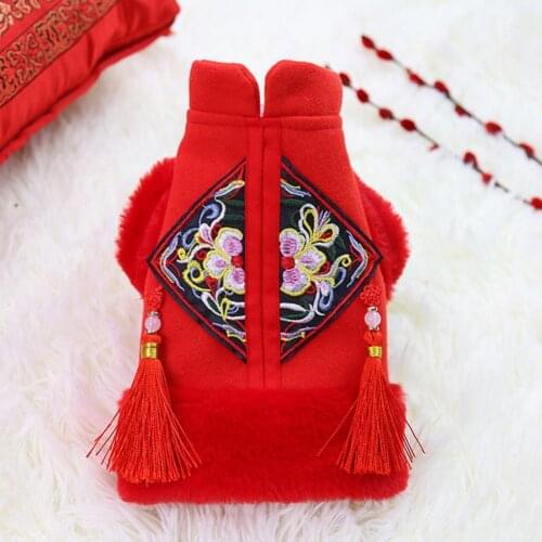 Creative Pet Tang Suit Chinese New Year Style Two-legged Woolen Tassel Design Dog Blouse for Party Cats Clothes Accessories