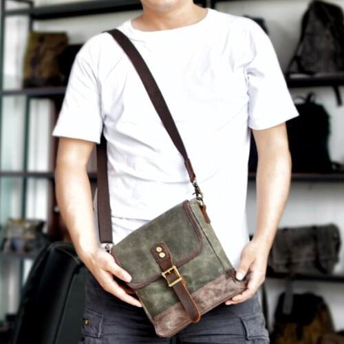Waterproof Waxed Canvas Leisure Small Flap Bag Mens Retro Small Crossbody Bag