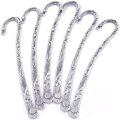 20Pcs Antique Silver Tone Metal Bookmarks For Books Sun Pattern Jewelry Making Component 12cm