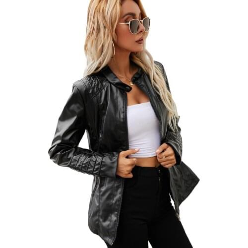 Women Autumn Jacket Solid Color Stand-Neck/Hooded Long Sleeve Zipper-Front Casual Coat for Girls 3 Colors