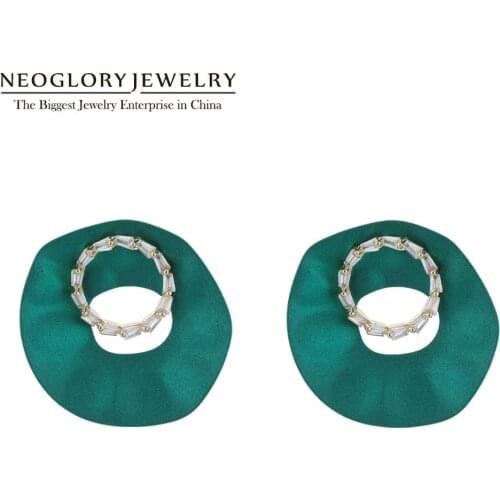 Neoglory Korean Design AAA Zircon Hollow Enamel Circle Earrings For Women 4 Color Selections Fashion Jewelry Gift For Friend