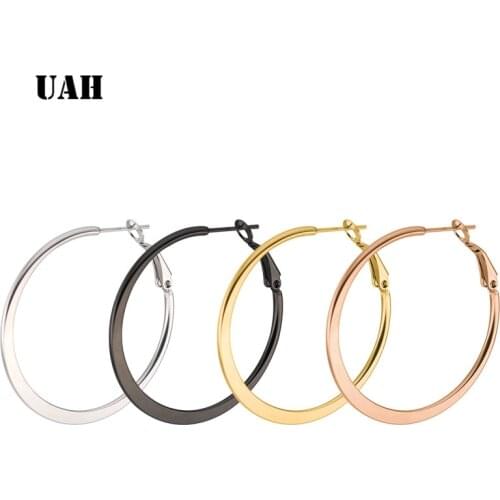 UAH 1Pairs 30mm 40mm 50mm 60mm Stainless Steel Hoop Huggies Earrings Woman Silver Gold Rose Black Color Jewelry