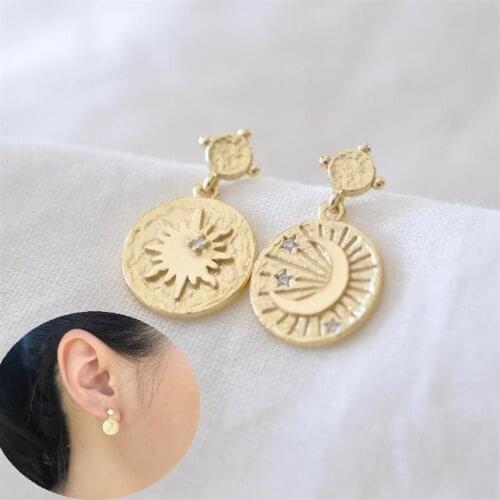 New style inlaid zircon sun and moon shape ladies earrings fashion asymmetric pendant earrings fashion all-match jewelry accesso