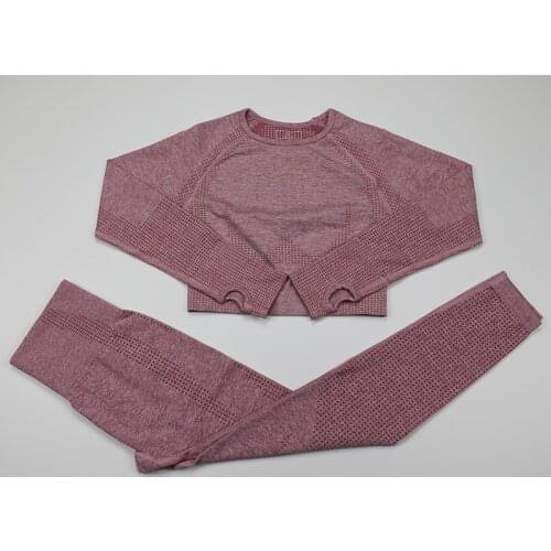 2 Piece Set Women Vital Seamless Yoga Set Workout Clothes Long Sleeve Fitness Crop Top Shirt+High Waist Gym Leggings Sports Suit