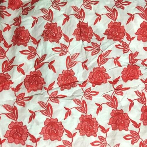 1Y/lot rose flower embroidery lace patchwork cotton fabirc women dress wedding decoration