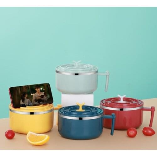 2pcs 304 Stainless Steel Lunch Box Instant Noodle Bowl Large Capacity Fast Food Tableware With Lid Kitchen Outdoor Accessories