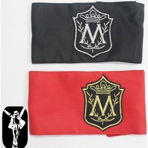 2PCS In Memory MJ Michael Jackson Classic M Letter Red Black Printing Arm-band