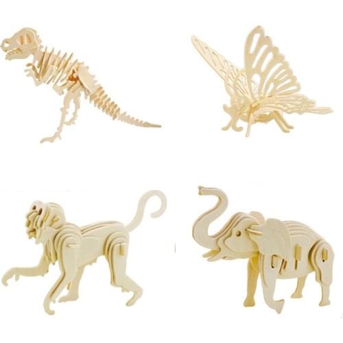 3D animal model Building blocks toys Simulation dinosaur butterfly jigsaw block Wooden toys Creative Hand-assembled Drawing toys