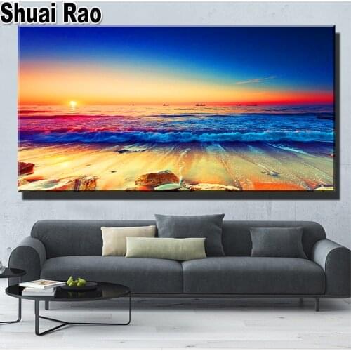 5d diy diamond painting" Sea Sunshine Beach "mosaic cross stitch 5 Piece 3d embroidery diamond round square stones Landscape