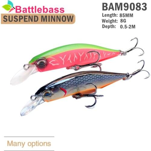 Battlebass NEW 1pc 85mm 8g with 2 Fishing Hooks Fishing Minnow Fishing Lure Bass Tackle Crank Baits Tackle Lure Suspend Minnow