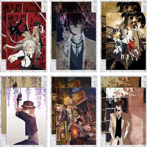 Bungo Stray Dogs Japanese comics retro kraft poster drawing room childrens room decoration