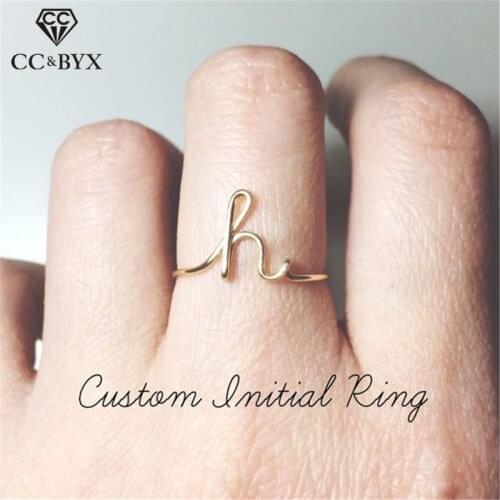 CC Rings For Women Adjustable Opening Ring Custome A-Z Letter Crystal Girl Party Fashion Jewelry Hollow Bijoux Dropshipping YC02
