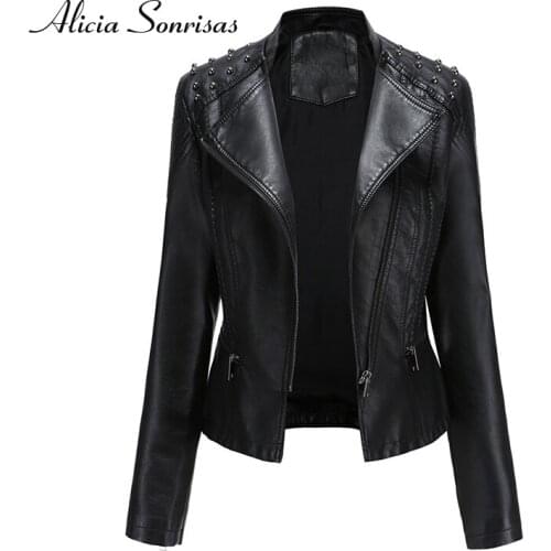 2021 Spring Autumn Slim Womens Faux Leather Jacket Slim Black All-Matching Urban Leisure Thin Jacket Motorcycle Biker Coat