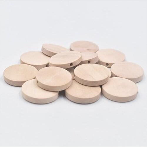 15-40MM Flat Wood Beads for DIY Earrings Jewelry Making Straight Hole Natural Round Chip Wooden Charms Unfinished Crafts Pendant