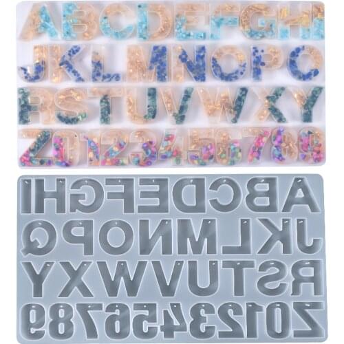 DIY Resin Alphabet Number Keychain Silicone Large Molds & Hole for Epoxy Letter Clear Molds Art Craft Jewelry Pendant Making