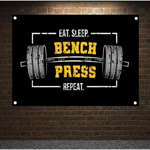 EAT. SLEEP. BENCH PAESS REPEAT. Vintage Exercise Fitness Banners Flags Sports Inspirational Posters Tapestry Gym Wall Decoration