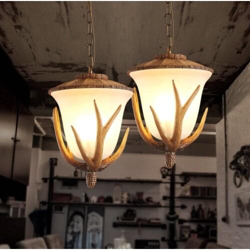 European rural retro frosted glass Pendant Lights Imitation antlers resin E14 LED 3 lamps for stairs&pavilion&corridor ZLDD091