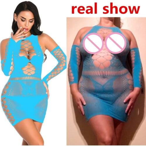 9 Colors Hot Sleepwear Erotic Fishnet Sexy Lace Porn Babydoll Dress Women Teddy Leotard Bodysuit Sheer Catsuit Intimate Lingerie