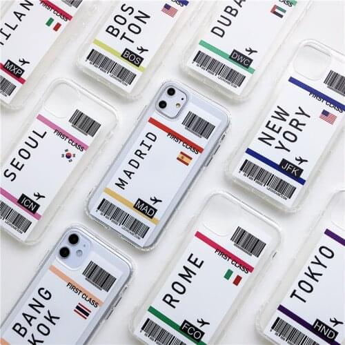 New York Seoul Tokyo INS First Class Ticket Label case for For Samsung S9 S8 Note 10 9 Plus Luxury 3D clear travel phone cover