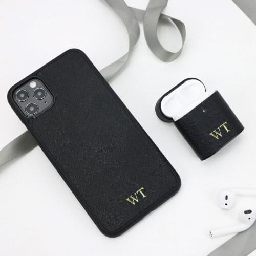 Customized Saffiano Leather Case For Airpods 1 2 pro Protective Cover For Apple Airpods Leather Case For Iphone 11 12 Pro Max