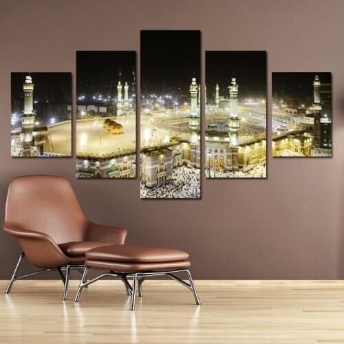 Canvas painting wall art Muslim Islam Holy Land Mecca Great Mosque night view HD poster Parlor Bedroom Decorative Paintings
