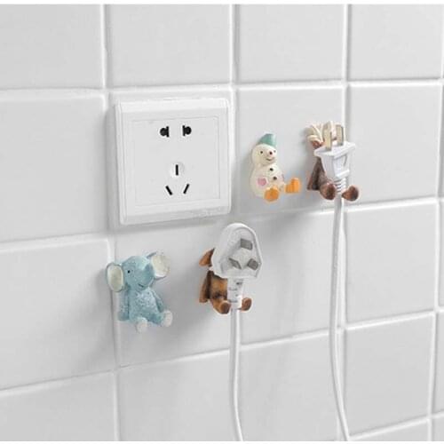 3pcs Cartoon Animal Self Adhesive Hook coat hanger Key Hook Hanger Power Plug Socket Holder Decor Hanging Organizer Storage Rack