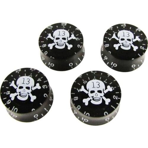 Musiclily Metric 6mm Plastic LP Style Guitar Speed Control Knobs ,Black with White Skull Logo (4 Pieces)