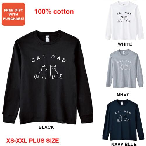 BLINGPAW Minimalist Men Graphics T-shirt Cat Dad Long Sleeved Tops Tees O-Neck Casual 100% Cotton Plus Size