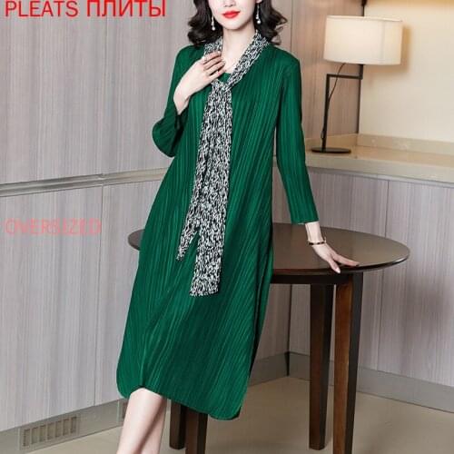 Miyake Pleated Dress 2021 Spring and Summer New Pleated Ribbon Stitching Slim Dresses Elegant Vestido Fashion Shein