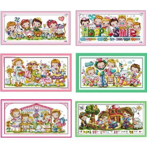 Happy Childhood Count Cross Stitch Embroidery Set Cartoon Childrens Cross Stitch Pattern 11CT14CT DIY Needlework Embroidery Kit