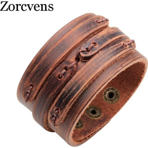 Modyle 2020 New Brown Genuine Leather Bracelet With Alloy Buckle Adjustable Fashion Men Bracelets Jewelry