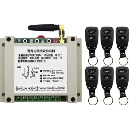 New DC12V 24V 36V 48V 10A 2CH Remote Control Light Switch Relay Output Radio Receiver Module and 6 pcs Belt buckle Transmitter