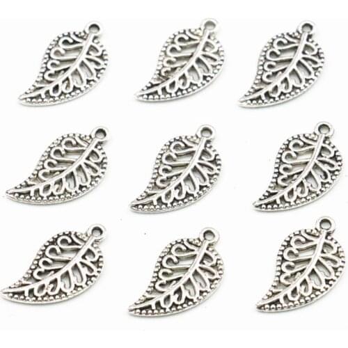 Wholesale 30PCS Tibetan Silver-color Leaf Tags Beads Findings DIY Jewelry Accessories Pendant Leaves Shape 10X18mm Spacers B307