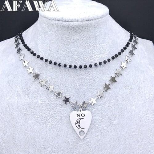 2PCS 2021 Fashion Pentagram Divining Moon No Stainless Steel Black Crystal Bead Layered Necklaces Jewelry pendentif NXS02