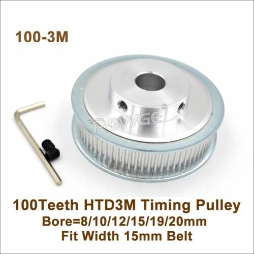 P0WGE 100 Teeth 3M Timing Pulley Bore 8/10/12/15/19/20mm Fit Width 15mm 3M Timing Belt 100T 100Teeth HTD3M Pulley 100-3M