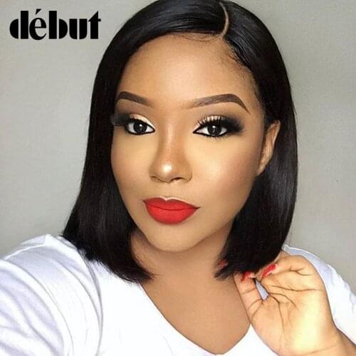 Debut Human Hair Black Wigs Short Bob Wigs Brazilian Straight Human Hair Wigs Ombre Lace Part Human Hair Wigs 99J Brown Hair