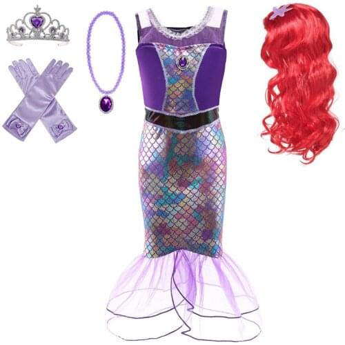 Little Mermaid Princess Cosplay Dress Girls Halloween Fancy Costume Children Carnival Birthday Party Clothes Summer Dress Up