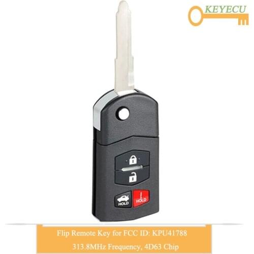 KEYECU Flip Remote Control Car Key for Mazda 6 Sedan RX-8 2005 2006 2007 2008, Fob 4 Buttons - 313.8MHz - 4D63 Chip - KPU41788