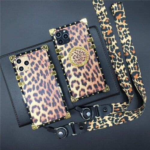 Luxury Leopard Print Case For iPhone 12 PRO X XS Max XR Soft Silicone Square Cover Phone Case for iphone 11 Pro MAX 7 Plus 8 6S