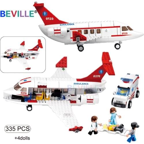 Sluban 335Pcs Airport Rescue Airplane Building Blocks City Aircraft Medical Air Ambulance Car Assembling Bricks Kids Toys Gifts